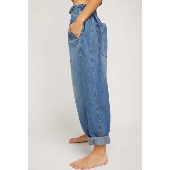 We the Free Sawyer Pull On BG Oversized Baggy Barrel Jeans Medium Wash Sz L - Picture 9 of 16